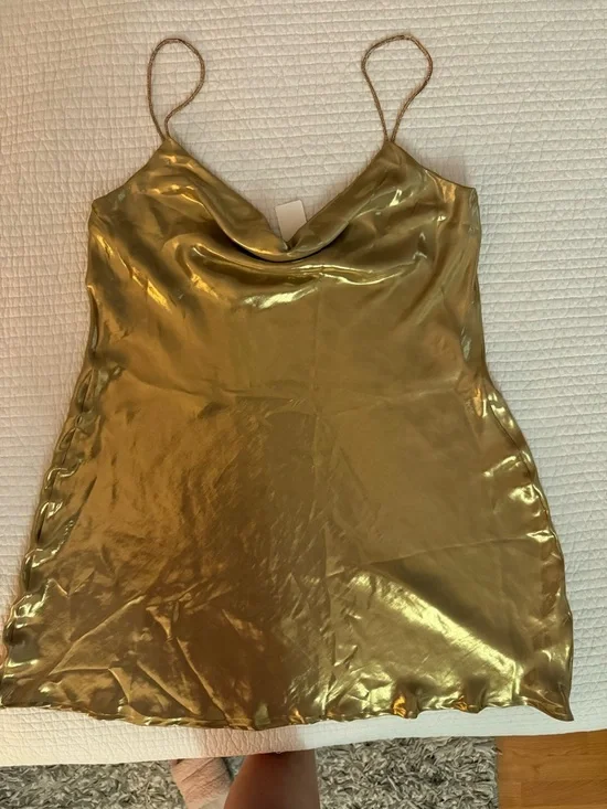 Zara Gold Metallic Slip Dress - Picture 1 of 3